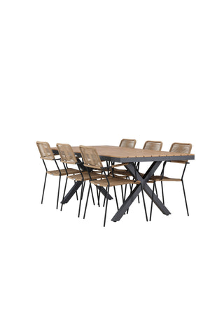 Venture Home Garcia Matbord Alumnium - Brun / Rektangulär 100*200* +Lindos - Fåtölj - Svart Alu / Latte Rep _6