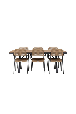 Venture Home Garcia Matbord Alumnium - Brun / Rektangulär 100*200* +Lindos - Fåtölj - Svart Alu / Latte Rep _6