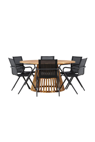 Venture Home Tucumán Matbord - Acacia ø120 +Alina Matstol - Svart Alu / Svart Textilene _6