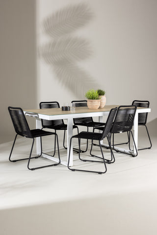 Venture Home Merlo Matbord - Vit/Whitewash +Lindos Stacking Chair - Svart Alu / Svart rep _6