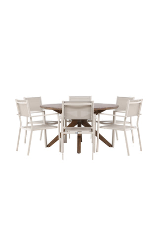 Venture Home Rosario Matbord - Teak Ø140 + Copacabana Stapelstol - Beige/Beige _6
