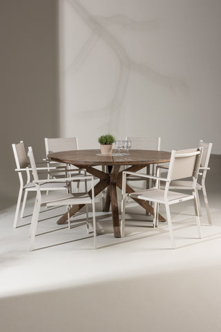 Venture Home Rosario Matbord - Teak Ø140 + Copacabana Stapelstol - Beige/Beige _6