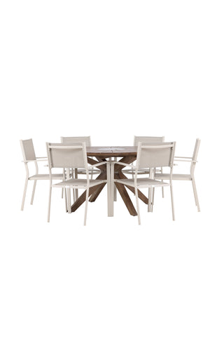 Venture Home Rosario Matbord - Teak Ø140 + Copacabana Stapelstol - Beige/Beige _6