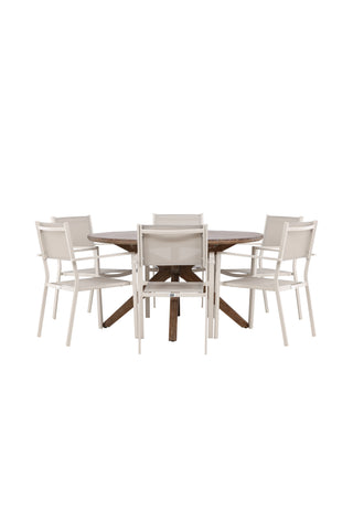 Venture Home Rosario Matbord - Teak Ø140 + Copacabana Stapelstol - Beige/Beige _6
