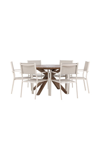 Venture Home Rosario Matbord - Teak Ø140 + Copacabana Stapelstol - Beige/Beige _6