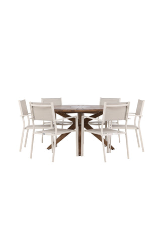 Venture Home Rosario Matbord - Teak Ø140 + Copacabana Stapelstol - Beige/Beige _6