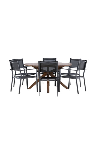 Venture Home Rosario Matbord- Teak Ø140 +Copacabana Stapelstol - Svart/Svart - Ersätter 4131-408 _6