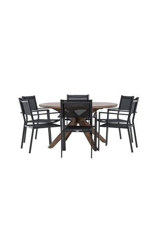 Venture Home Rosario Matbord- Teak Ø140 +Copacabana Stapelstol - Svart/Svart - Ersätter 4131-408 _6