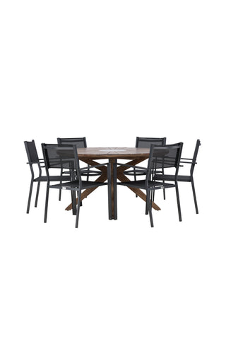 Venture Home Rosario Matbord- Teak Ø140 +Copacabana Stapelstol - Svart/Svart - Ersätter 4131-408 _6