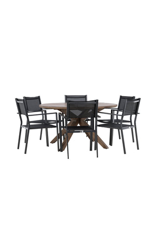 Venture Home Rosario Matbord- Teak Ø140 +Copacabana Stapelstol - Svart/Svart - Ersätter 4131-408 _6