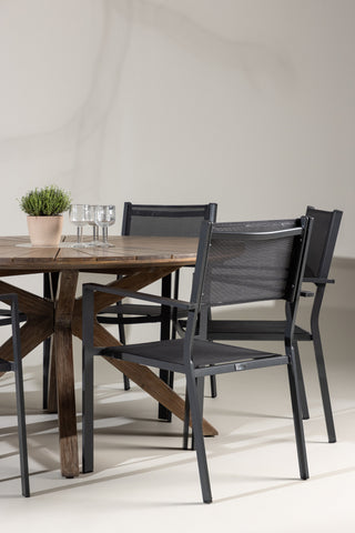 Venture Home Rosario Matbord- Teak Ø140 +Copacabana Stapelstol - Svart/Svart - Ersätter 4131-408 _6