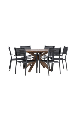 Venture Home Rosario Matbord- Teak Ø140 +Copacabana Stapelstol - Svart/Svart - Ersätter 4131-408 _6