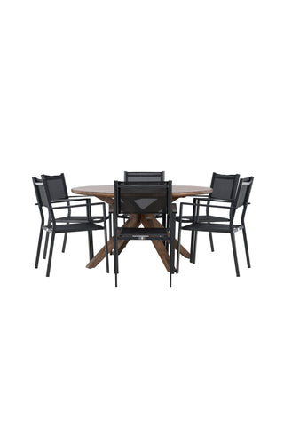 Venture Home Rosario Matbord- Teak Ø140 +Copacabana Stapelstol - Svart/Svart - Ersätter 4131-408 _6