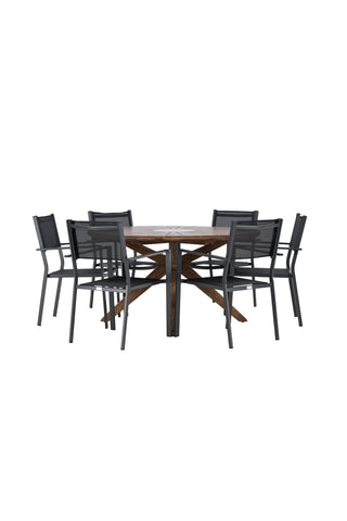 Venture Home Rosario Matbord- Teak Ø140 +Copacabana Stapelstol - Svart/Svart - Ersätter 4131-408 _6