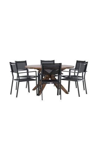 Venture Home Rosario Matbord- Teak Ø140 +Copacabana Stapelstol - Svart/Svart - Ersätter 4131-408 _6