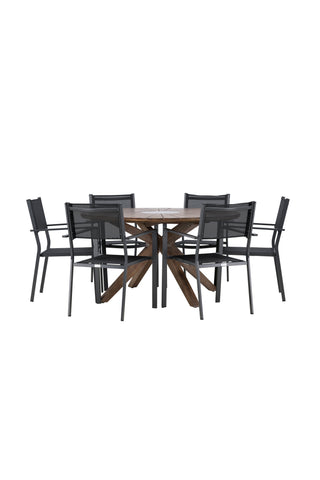 Venture Home Rosario Matbord- Teak Ø140 +Copacabana Stapelstol - Svart/Svart - Ersätter 4131-408 _6