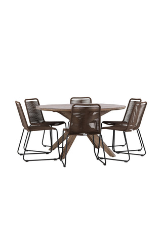 Venture Home Rosario Matbord- Teak Ø140 +Lindos Matstol Aluminium - Svart / _6
