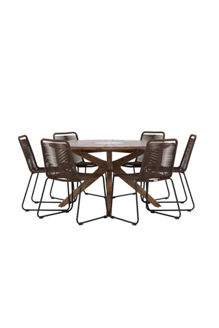 Venture Home Rosario Matbord- Teak Ø140 +Lindos Matstol Aluminium - Svart / _6