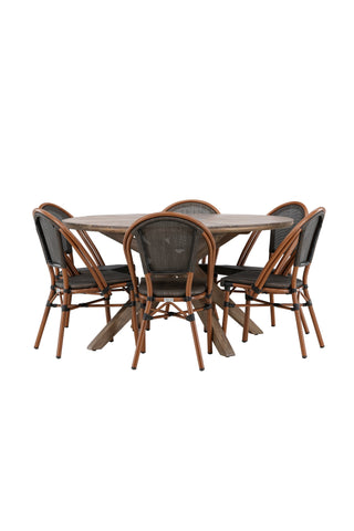 Venture Home Rosario Matbord- Teak Ø140 +Guarda Caféstol 2-pack - Brun/Svart _6