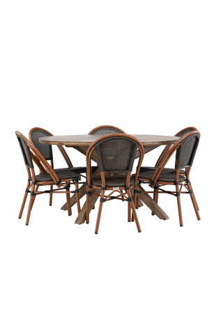 Venture Home Rosario Matbord- Teak Ø140 +Guarda Caféstol 2-pack - Brun/Svart _6
