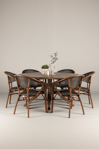 Venture Home Rosario Matbord- Teak Ø140 +Vila Real Caféstol 2-pack - Brun/Svart _6