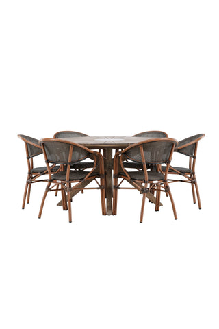 Venture Home Rosario Matbord- Teak Ø140 +Vila Real Caféstol 2-pack - Brun/Svart _6
