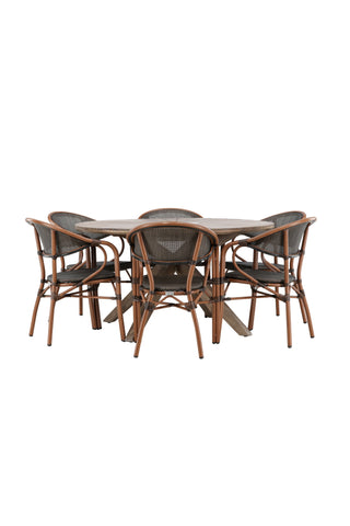 Venture Home Rosario Matbord- Teak Ø140 +Vila Real Caféstol 2-pack - Brun/Svart _6
