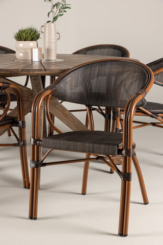 Venture Home Rosario Matbord- Teak Ø140 +Vila Real Caféstol 2-pack - Brun/Svart _6