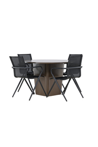 Venture Home Santa Fe Matbord ø120 - Roasty +Alina Matstol - Svart Alu / Svart Textilene _4
