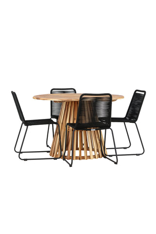 Venture Home Lumpur Matbord Acacia - Teaklook / Rund ø110**75 +Lindos Stapelstol - Svart Alu / Svart rep _4