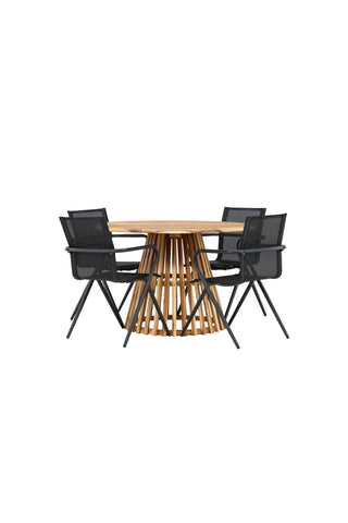Venture Home Lumpur Matbord Acacia - Teaklook / Rund ø110**75 +Alina Matstol - Svart Alu / Svart Textilene _4