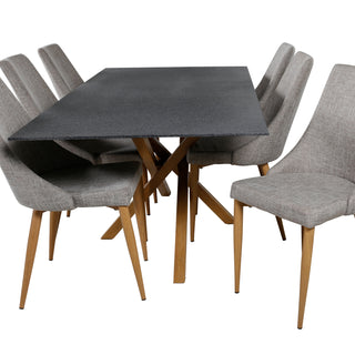 Venture Home Piazza - Matbord - 180*90 - Spraystone/Ek +Leone - Matstol - Ek/Ljusgrå _6