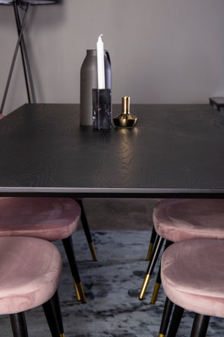 Venture Home Dipp Matbord - 180*90cm - Svart Faner / svarta ben m mässingsdipp - Sammetsmatsalsstol Mässing - Rosa / Svart 6