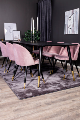Venture Home Dipp Matbord - 180*90cm - Svart Faner / svarta ben m mässingsdipp - Sammetsmatsalsstol Mässing - Rosa / Svart 6