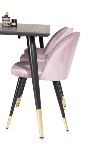 Venture Home Dipp Matbord - 180*90cm - Svart Faner / svarta ben m mässingsdipp - Sammetsmatsalsstol Mässing - Rosa / Svart 6