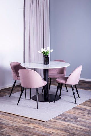 Venture Home Estelle runt Matbord - Svart / Vit marmor - ø106*H75+Velvet matstol - Manchester