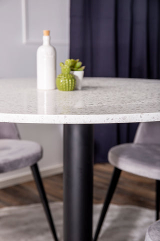 Venture Home Razzia Matbord 106cm - Vit Terazzo / Svart+Velvet Matstol - Svart / Ljus