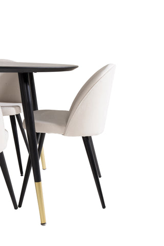 Venture Home Dipp Matbord - 115cm - Svart faner / svarta ben m mässingsdipp + Velvet Dinin