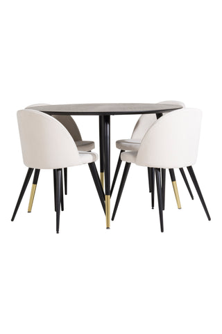 Venture Home Dipp Matbord - 115cm - Svart faner / svarta ben m mässingsdipp + Velvet Dinin
