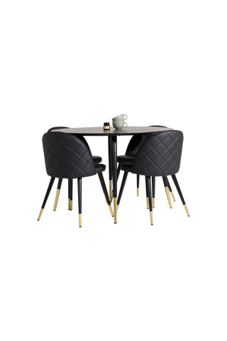 Venture Home Dipp Matbord - 115cm - Svart fanér / svarta ben m mässingsdipp + Sammetsdiner