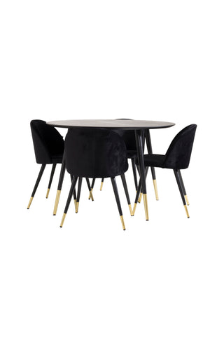 Venture Home Dipp Matbord - 115cm - Svart faner / svarta ben m mässingsdipp + Velvet Brass
