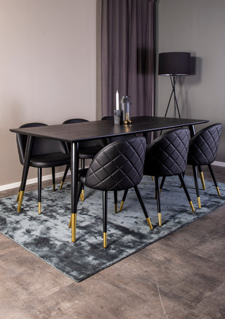 Venture Home Dipp Matbord - 180*90cm - Svart Faner / svarta ben m mässingsdipp +Velvet di