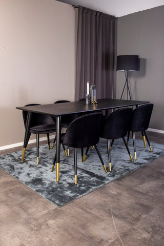 Venture Home Dipp Matbord - 180*90cm - Svart Faner / svarta ben m mässingsdipp - Sammetsmatsalsstol Mässing - Svart / Svart 6
