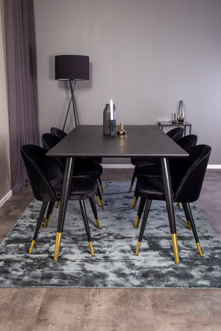 Venture Home Dipp Matbord - 180*90cm - Svart Faner / svarta ben m mässingsdipp - Sammetsmatsalsstol Mässing - Svart / Svart 6