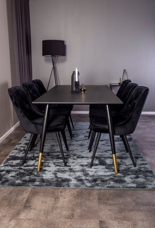 Venture Home Dipp Matbord - 180*90cm - Svart Faner / svarta ben m mässingsdipp +Velvet De