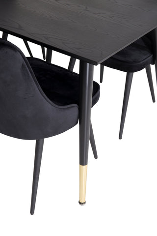 Venture Home Dipp Matbord - 180*90cm - Svart Faner / svarta ben m mässingsdipp +Velvet De