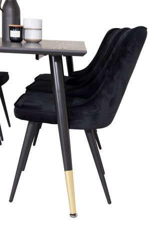 Venture Home Dipp Matbord - 180*90cm - Svart Faner / svarta ben m mässingsdipp +Velvet De