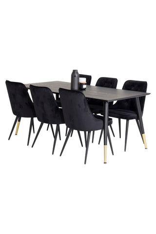 Venture Home Dipp Matbord - 180*90cm - Svart Faner / svarta ben m mässingsdipp +Velvet De