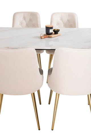 Venture Home Estelle Matbord 140*90 - Vit Marmor / Svarta Ben + Velvet Deluxe Dining C