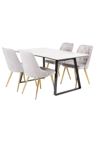 Venture Home Estelle Matbord 140*90 - Vit Marmor / Svarta BenVelvet Deluxe Dining Chai